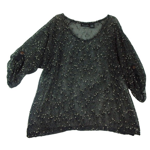 Frazzle Women's Size XXL Sheer‎ Mesh Top Roll Tab Sleeves Withchy Gothic - Picture 1 of 8